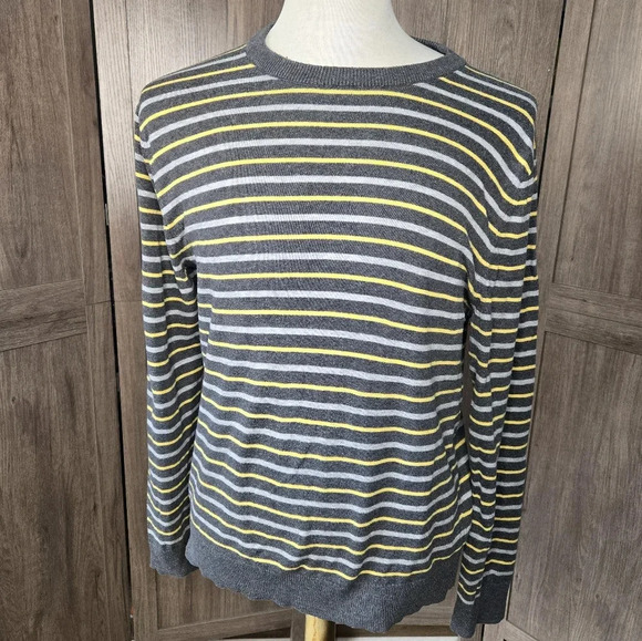 Striped mens gray yellow sweater - Picture 3 of 11